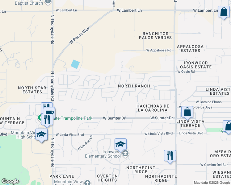 map of restaurants, bars, coffee shops, grocery stores, and more near 9825 North High Meadow Trail in Tucson