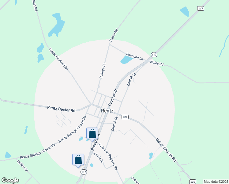 map of restaurants, bars, coffee shops, grocery stores, and more near 2112 Proctor Street in Rentz