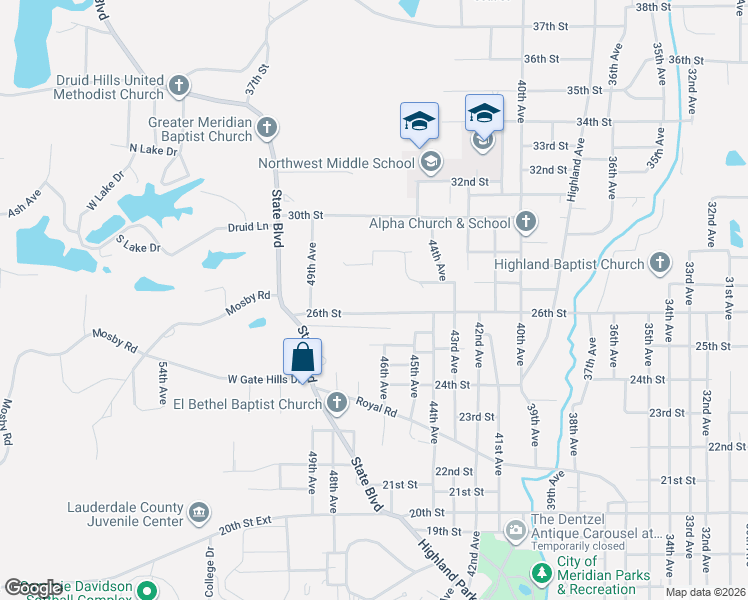 map of restaurants, bars, coffee shops, grocery stores, and more near 2770 47th Avenue in Meridian