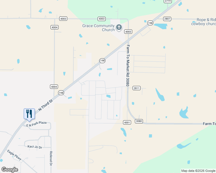 map of restaurants, bars, coffee shops, grocery stores, and more near 1033 Baker in Mabank