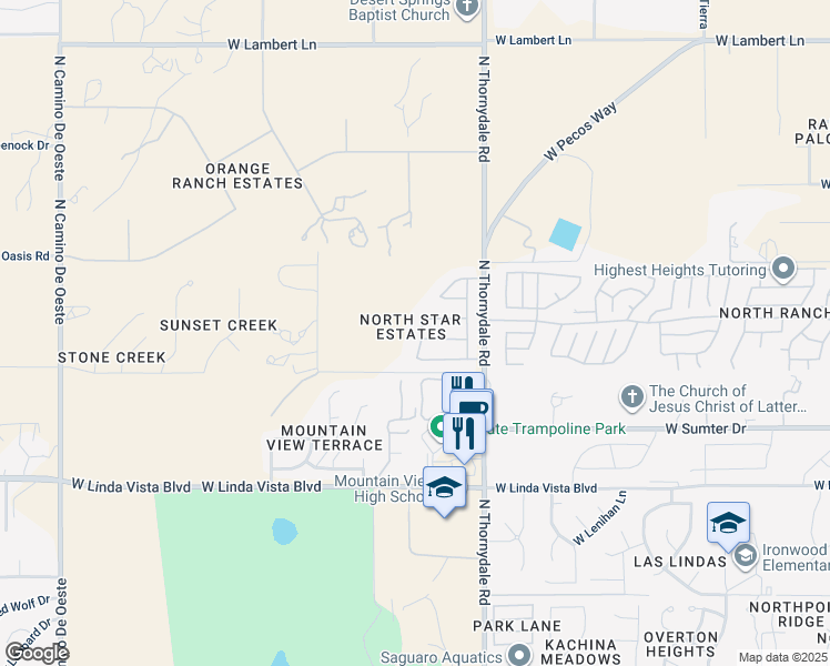 map of restaurants, bars, coffee shops, grocery stores, and more near 9911 North Indus Avenue in Tucson