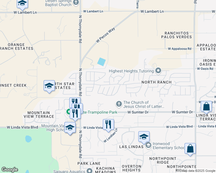 map of restaurants, bars, coffee shops, grocery stores, and more near 9921 North Sky Ridge Place in Tucson