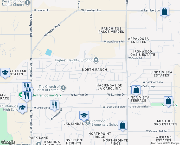 map of restaurants, bars, coffee shops, grocery stores, and more near 3235 West Desert Dawn Trail in Tucson
