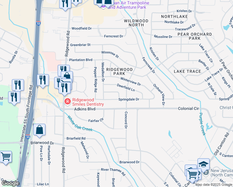 map of restaurants, bars, coffee shops, grocery stores, and more near 1231 Summer Lane in Jackson