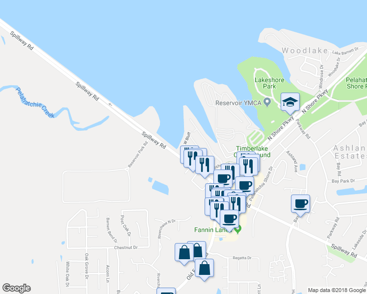 map of restaurants, bars, coffee shops, grocery stores, and more near West Bluff in Brandon