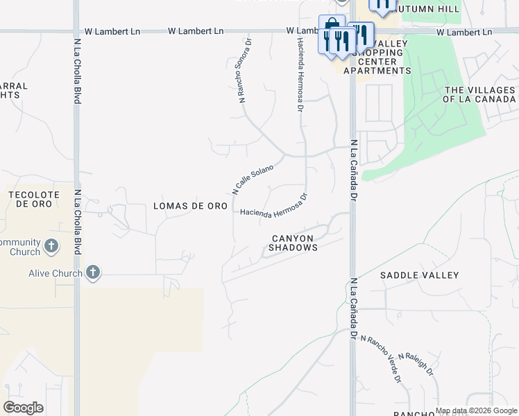 map of restaurants, bars, coffee shops, grocery stores, and more near 9885 Hacienda Hermosa Drive in Tucson