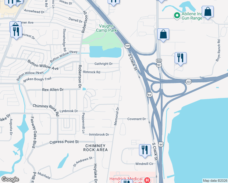 map of restaurants, bars, coffee shops, grocery stores, and more near 2310 Preston Trail in Abilene