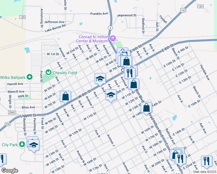 map of restaurants, bars, coffee shops, grocery stores, and more near 400 West 9th Street in Cisco