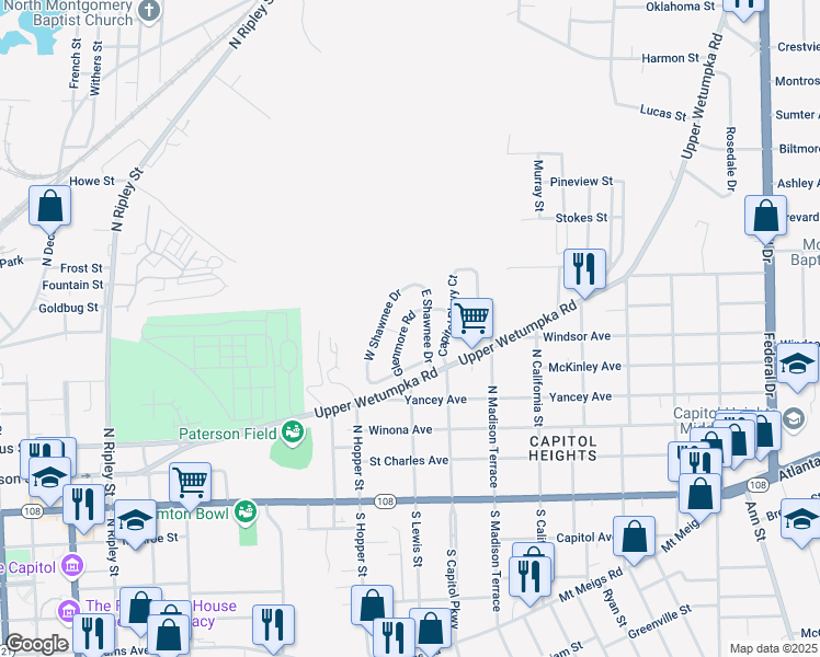 map of restaurants, bars, coffee shops, grocery stores, and more near 508 Glenmore Road in Montgomery