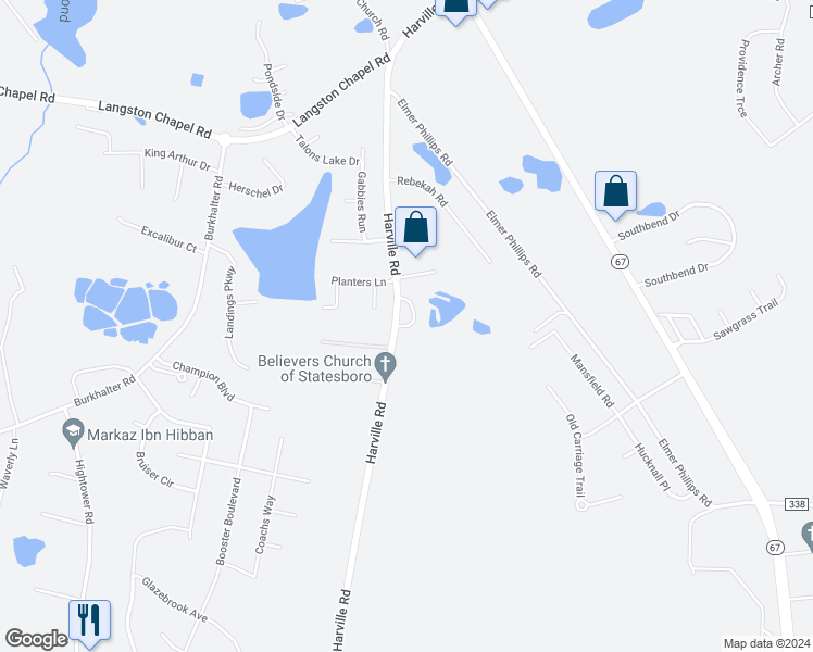 map of restaurants, bars, coffee shops, grocery stores, and more near 140 Reserve Lane in Statesboro