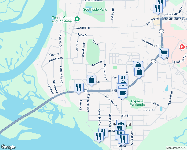map of restaurants, bars, coffee shops, grocery stores, and more near 2702 Rosemont Avenue in Port Royal