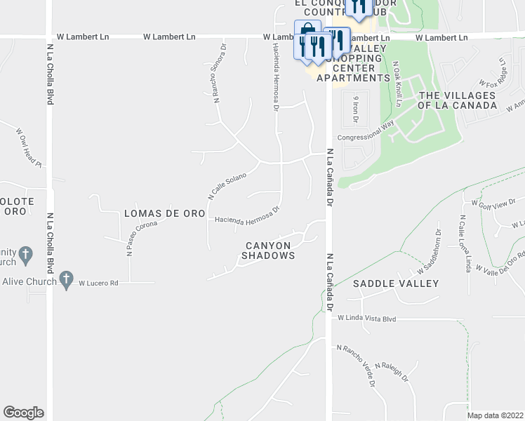 map of restaurants, bars, coffee shops, grocery stores, and more near 9893 Hacienda Hermosa Drive in Tucson