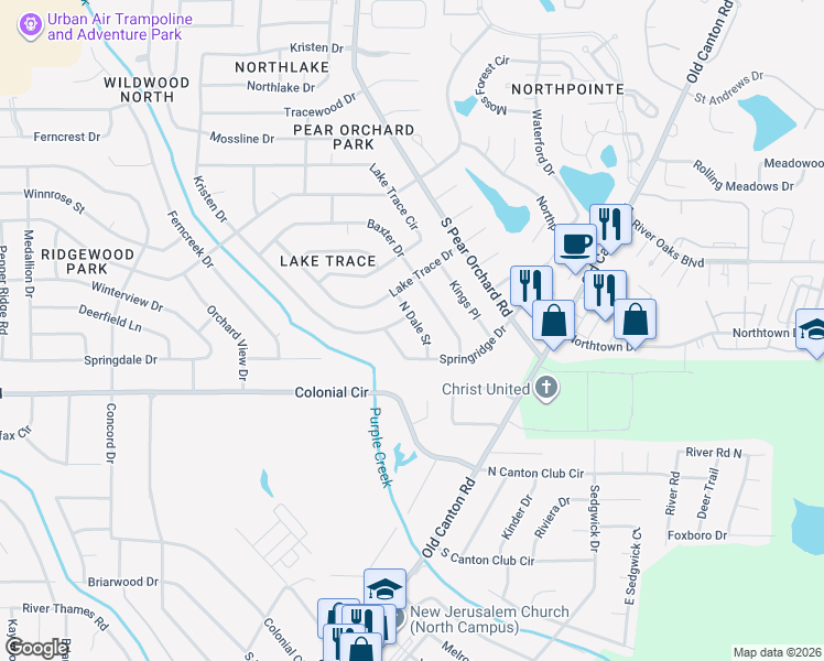 map of restaurants, bars, coffee shops, grocery stores, and more near 5821 North Dale Street in Jackson