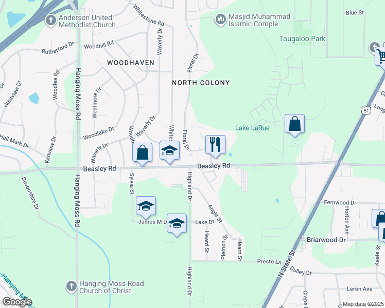 map of restaurants, bars, coffee shops, grocery stores, and more near 5925 Floral Drive in Jackson