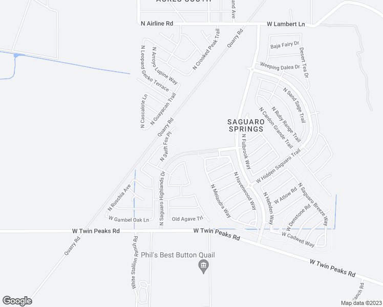 map of restaurants, bars, coffee shops, grocery stores, and more near North Saguaro Highlands Drive in Marana