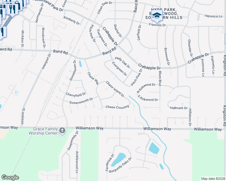 map of restaurants, bars, coffee shops, grocery stores, and more near 2100 Chase Bend in Shreveport