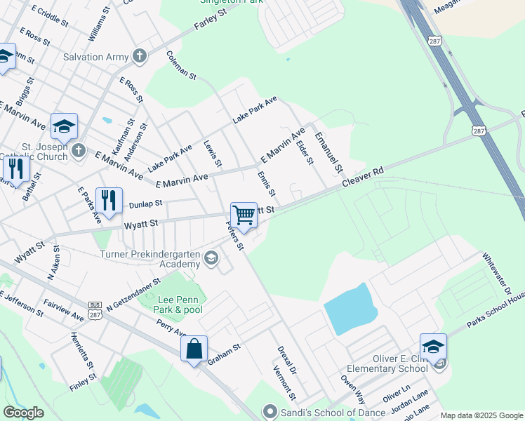 map of restaurants, bars, coffee shops, grocery stores, and more near 1311 Wyatt Street in Waxahachie