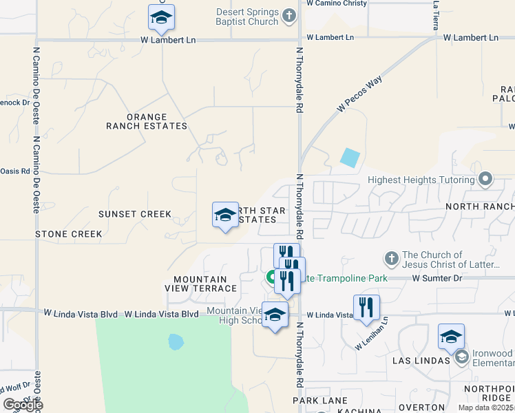 map of restaurants, bars, coffee shops, grocery stores, and more near 9911 North Indus Avenue in Tucson