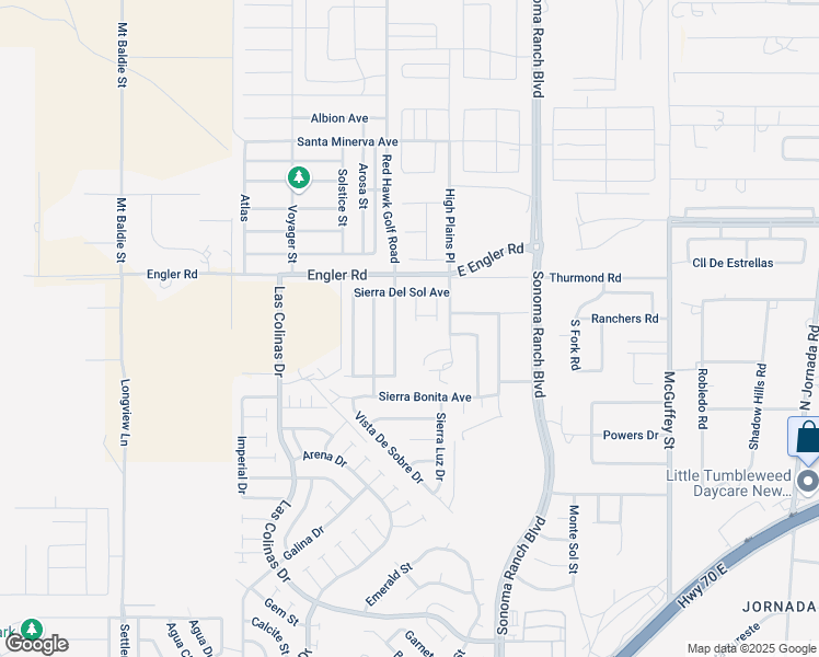 map of restaurants, bars, coffee shops, grocery stores, and more near 7557 Sierra Alta Place in Las Cruces