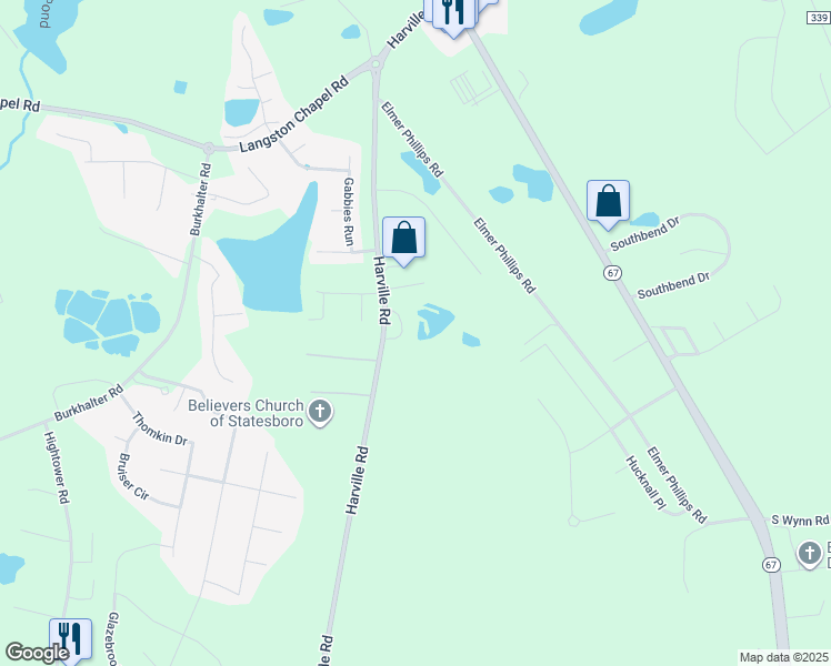map of restaurants, bars, coffee shops, grocery stores, and more near 100 Reserve Lane in Statesboro
