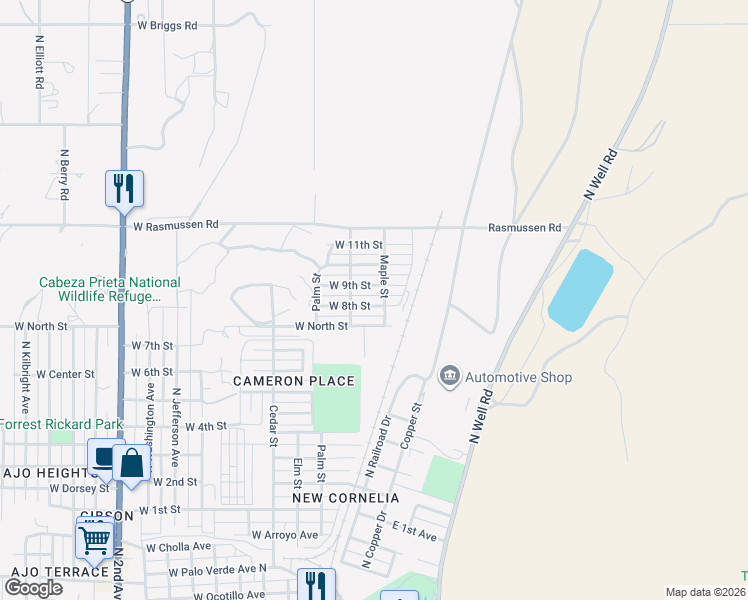 map of restaurants, bars, coffee shops, grocery stores, and more near 120 West 8th Street in Ajo