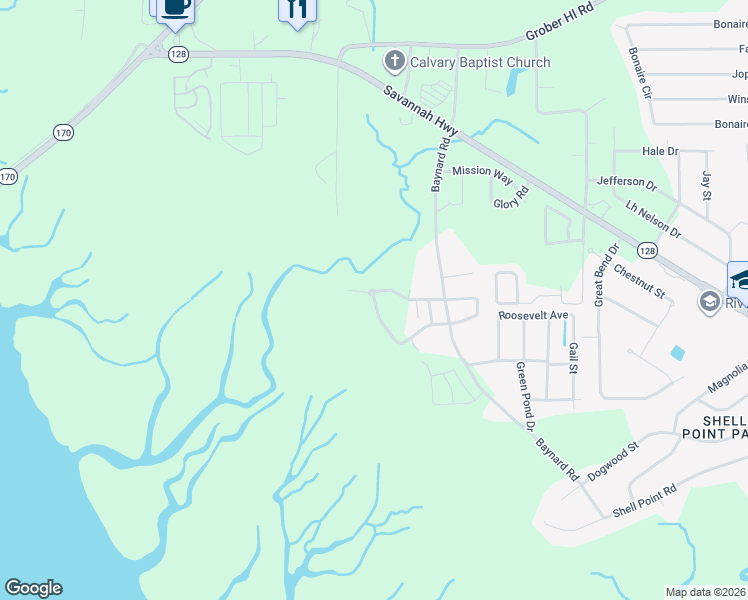 map of restaurants, bars, coffee shops, grocery stores, and more near 112 Willow Point Road in Beaufort