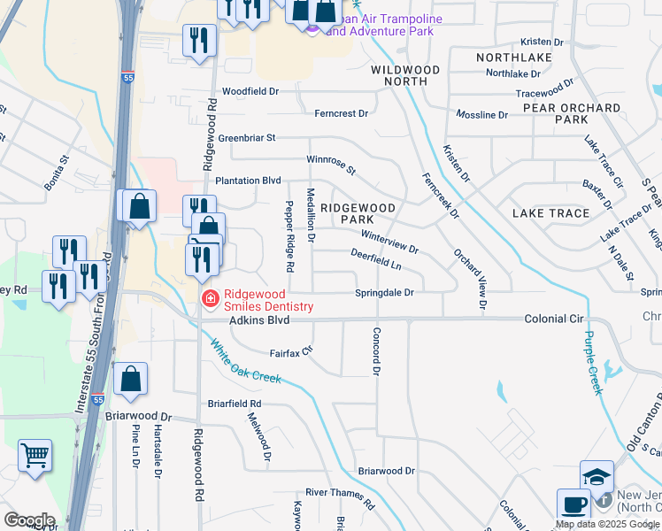 map of restaurants, bars, coffee shops, grocery stores, and more near 1226 Summer Lane in Jackson