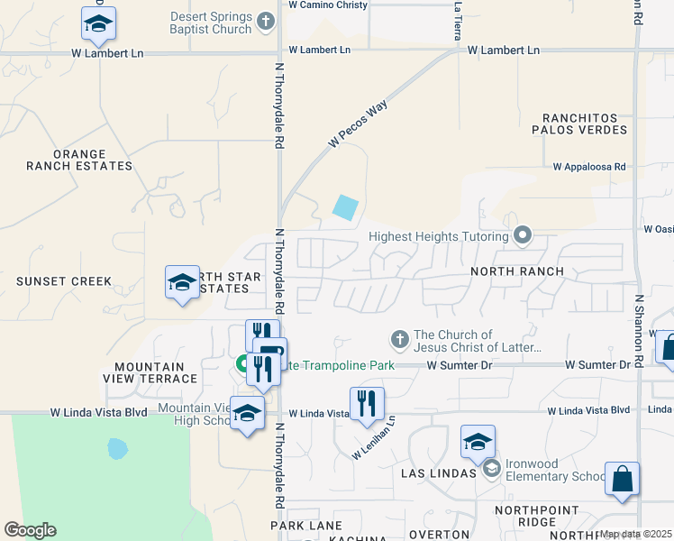 map of restaurants, bars, coffee shops, grocery stores, and more near 9921 North Sky Ridge Place in Tucson