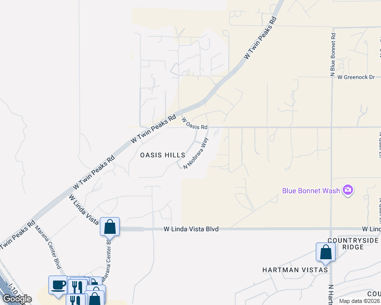 map of restaurants, bars, coffee shops, grocery stores, and more near 9901 North Niobrara Way in Tucson