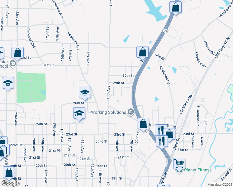 map of restaurants, bars, coffee shops, grocery stores, and more near 803 29th Street in Meridian