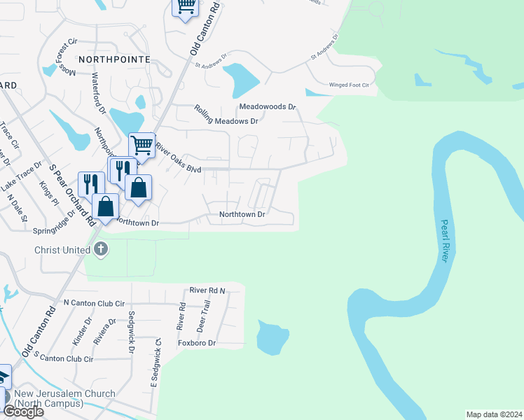 map of restaurants, bars, coffee shops, grocery stores, and more near 209 Northtown Drive in Jackson