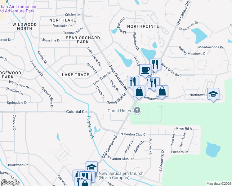 map of restaurants, bars, coffee shops, grocery stores, and more near 5830 Baxter Drive in Jackson