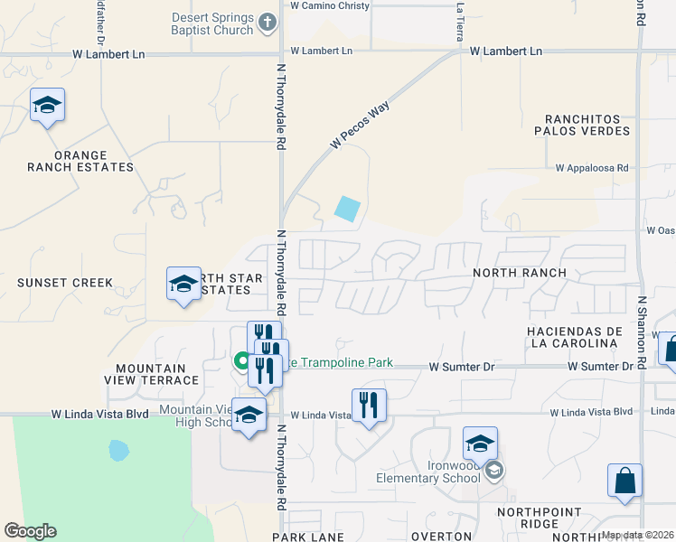 map of restaurants, bars, coffee shops, grocery stores, and more near 9921 North Sky Ridge Place in Tucson