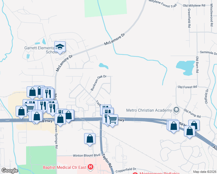 map of restaurants, bars, coffee shops, grocery stores, and more near 231 Preakness Path in Montgomery