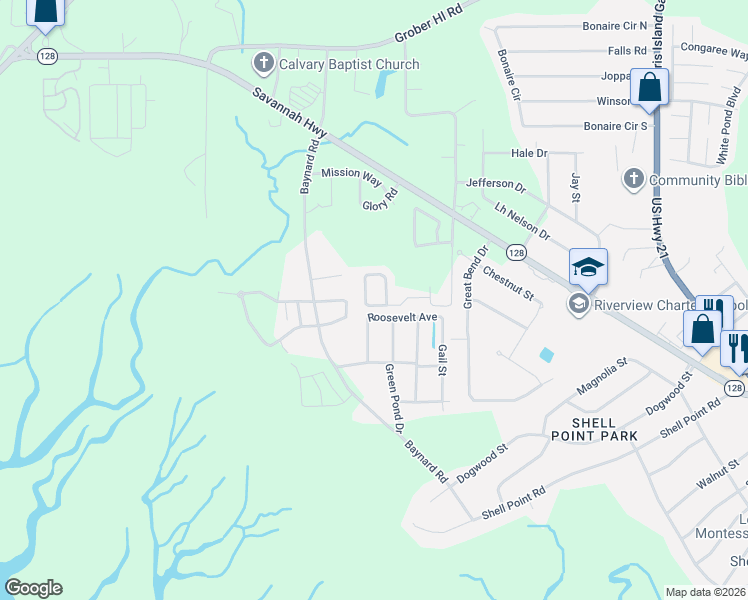map of restaurants, bars, coffee shops, grocery stores, and more near 347 Dante Circle in Beaufort