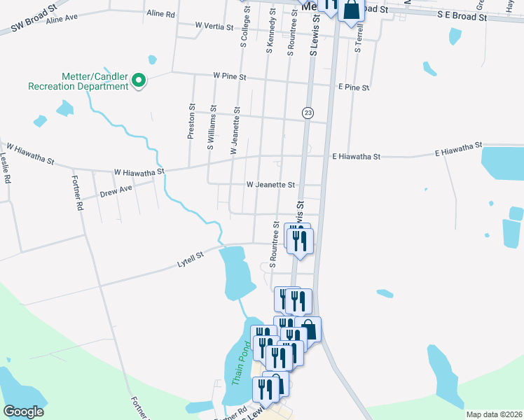 map of restaurants, bars, coffee shops, grocery stores, and more near 645 South Kennedy Street in Metter