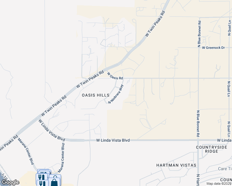 map of restaurants, bars, coffee shops, grocery stores, and more near 9901 North Niobrara Way in Tucson