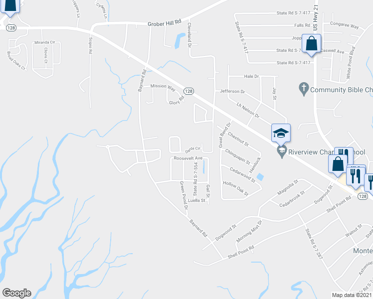 map of restaurants, bars, coffee shops, grocery stores, and more near 306 Dante Circle in Beaufort