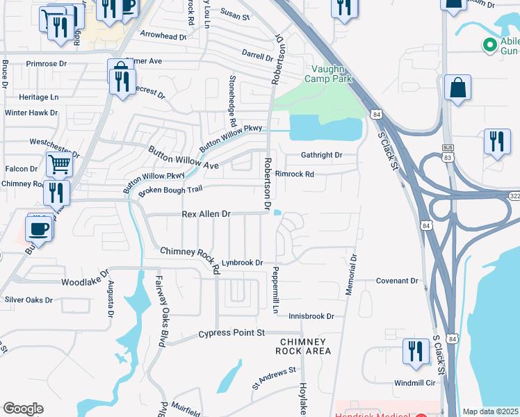 map of restaurants, bars, coffee shops, grocery stores, and more near 2810 Rex Allen Drive in Abilene