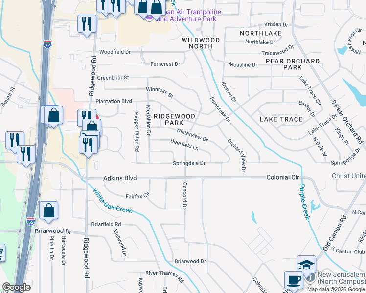 map of restaurants, bars, coffee shops, grocery stores, and more near 5747 Concord Drive in Jackson
