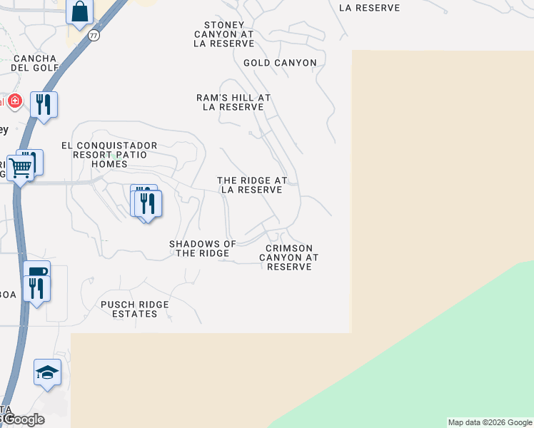 map of restaurants, bars, coffee shops, grocery stores, and more near 1529 Ram Canyon Drive in Tucson