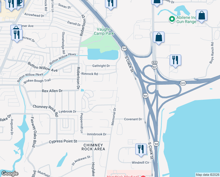 map of restaurants, bars, coffee shops, grocery stores, and more near 2310 Preston Trail in Abilene