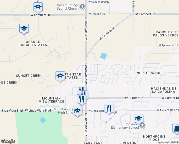 map of restaurants, bars, coffee shops, grocery stores, and more near 9909 North Black Mesa Trail in Tucson