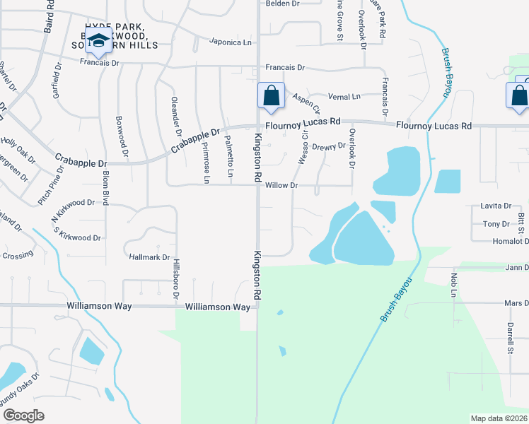 map of restaurants, bars, coffee shops, grocery stores, and more near 9637 Kingston Road in Shreveport