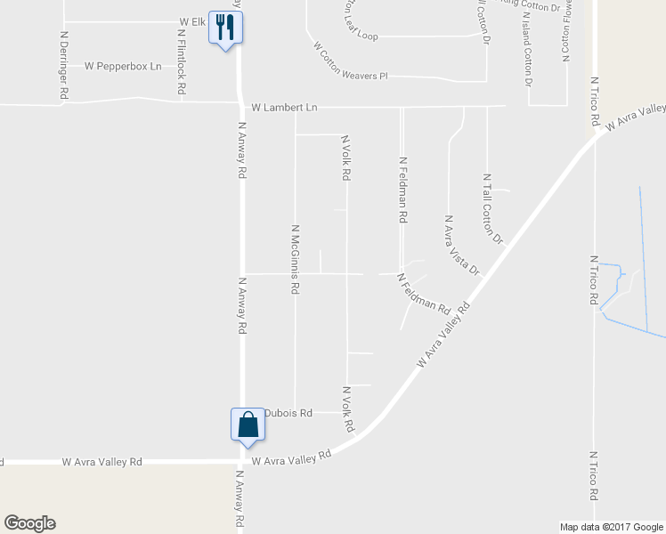 map of restaurants, bars, coffee shops, grocery stores, and more near 10001 North Volk Road in Marana