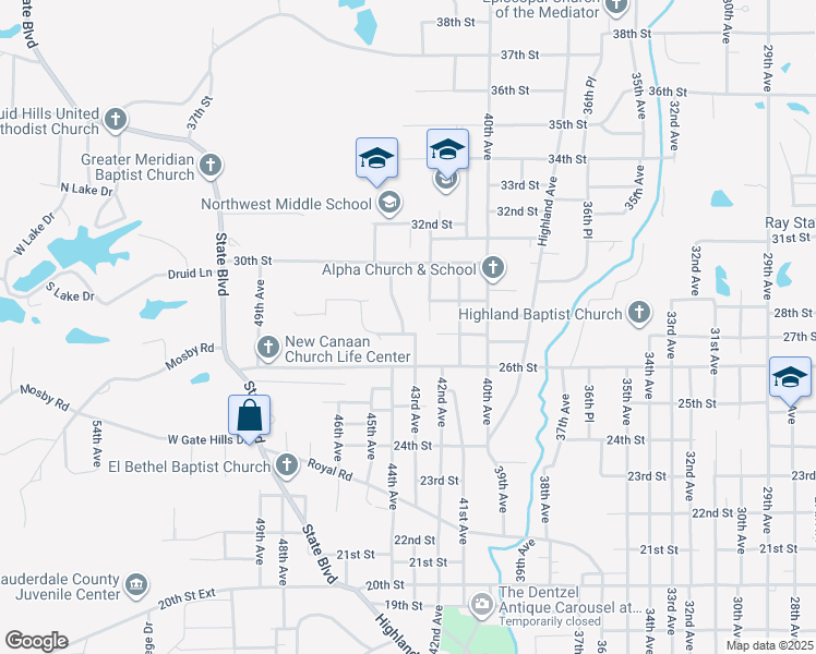 map of restaurants, bars, coffee shops, grocery stores, and more near 4418 27th Street in Meridian