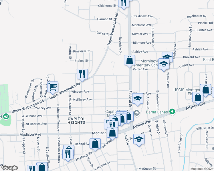 map of restaurants, bars, coffee shops, grocery stores, and more near 522 North Pennsylvania Street in Montgomery