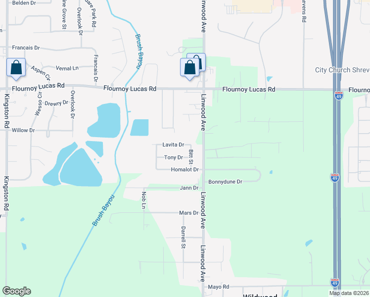 map of restaurants, bars, coffee shops, grocery stores, and more near 405 Lavita Dr in Shreveport