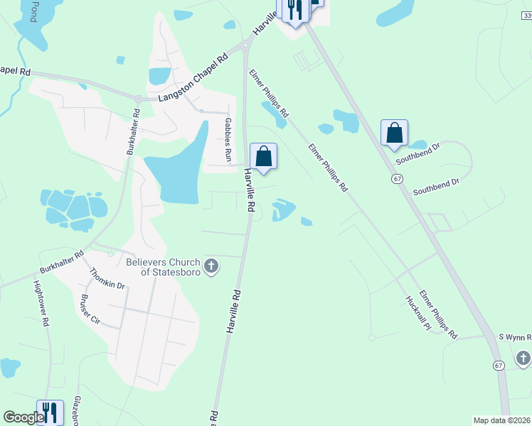 map of restaurants, bars, coffee shops, grocery stores, and more near 100 Reserve Lane in Statesboro
