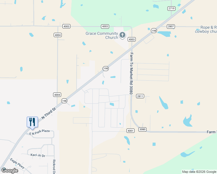 map of restaurants, bars, coffee shops, grocery stores, and more near Abigail Lane in Gun Barrel City